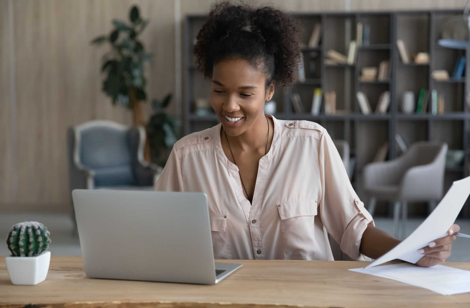 A staff member doing online training.